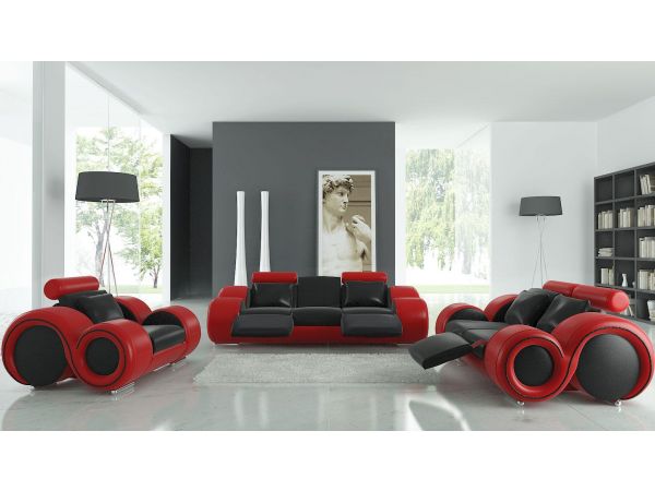 Modern Franco Leather Sofa Set - Black / Red