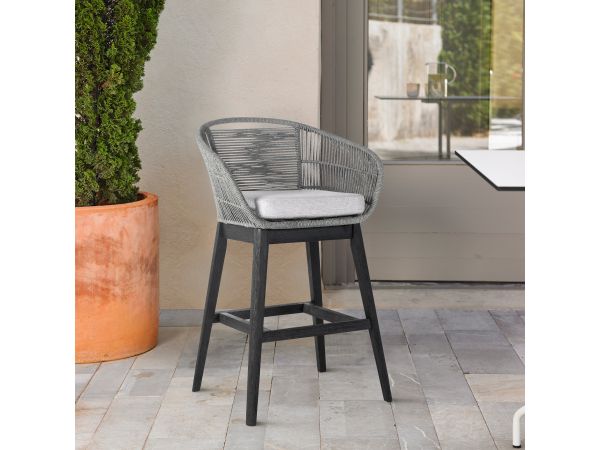 Tutti Frutti Indoor Outdoor Bar Height Bar Stool in Brushed Wood with Grey Rope