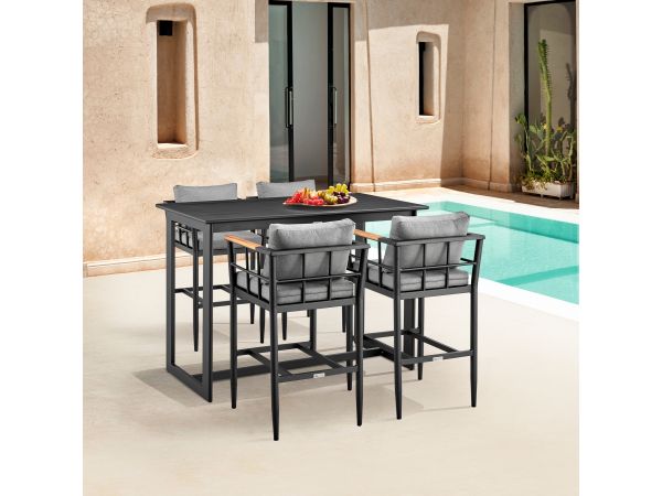Orlando Outdoor Patio 5-Piece Bar Table Set in Aluminum with Grey Cushions