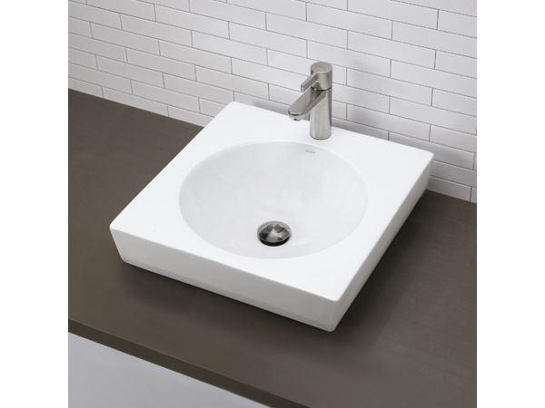 1425-CWH Square White Vitreous China Semi-Recessed Vessel with Round Basin