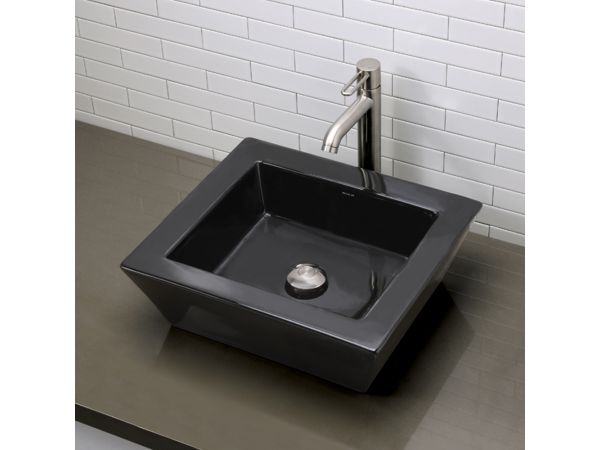 1432-CBK Square Black Vitreous China Above-Counter Vessel with Overflow