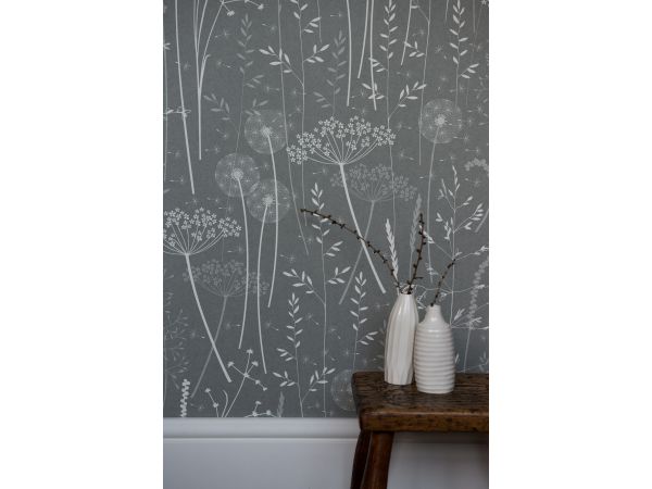 Paper Meadow wallpaper in charcoal 