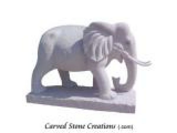 AST-134 Hand-Carved White Granite Elephant Statuary