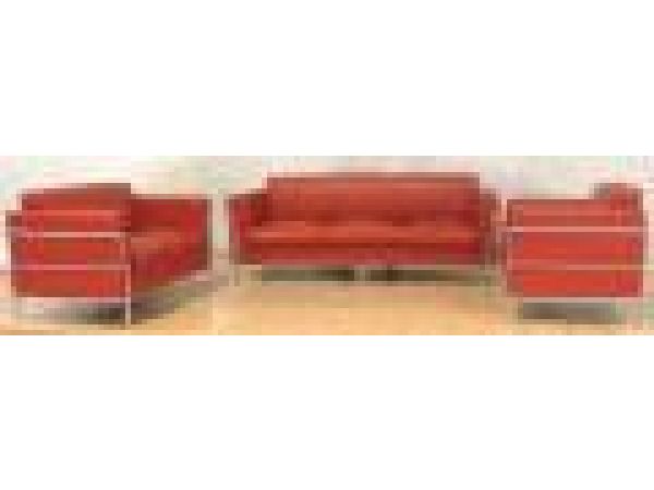 SL 111 Red, Italian Leather Sofa Loveseat and Chair