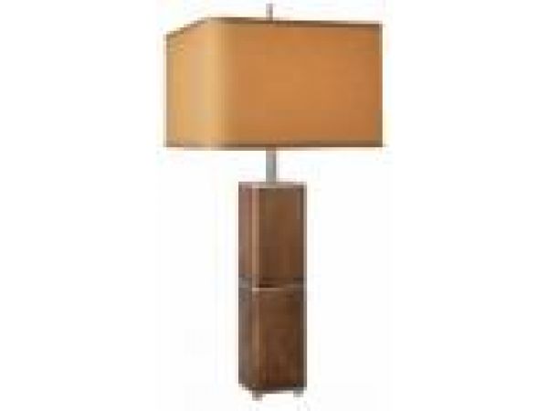 WALNUT LAMP WITH GOLD COIN SHADE