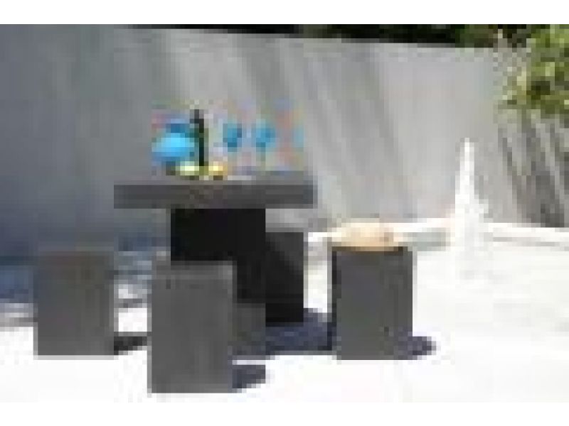 square terrazzo table and stools