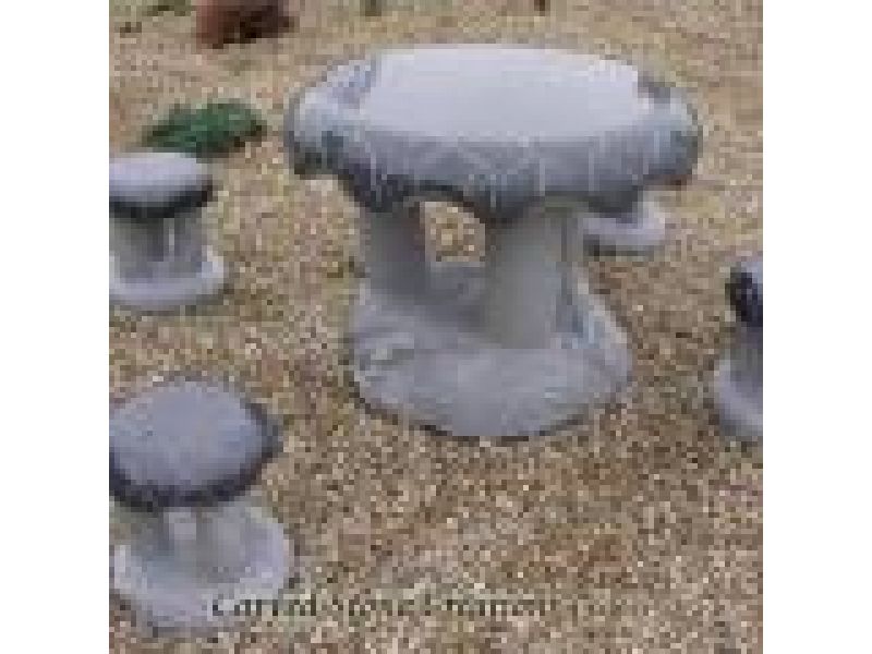 TBL-001, Hand-carved Granite Mushroom Table w/ Four Stools