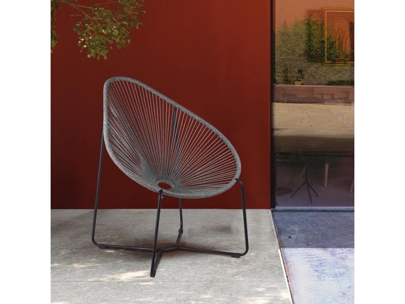 Acapulco Indoor Outdoor Steel Papasan Lounge Chair with Rope