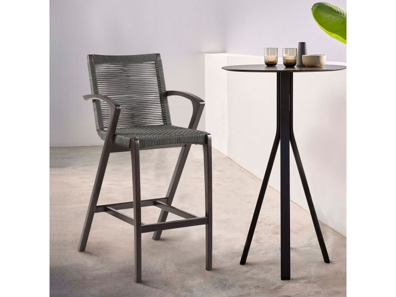 Brielle Outdoor Eucalyptus Wood and Rope Counter and Bar Height Stool