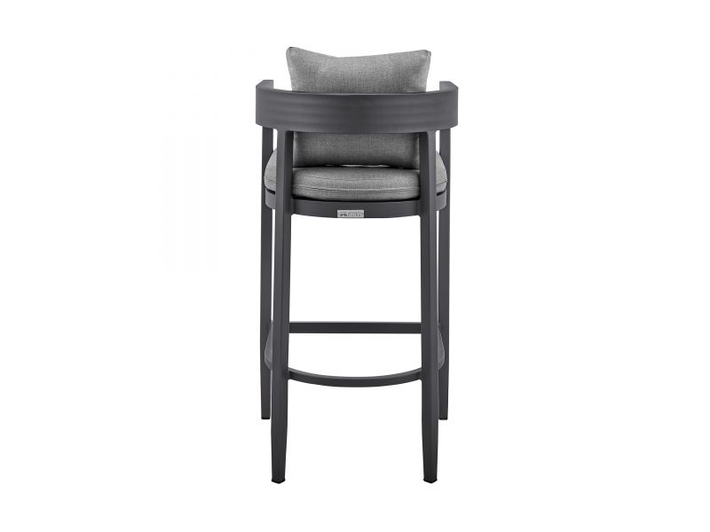 Menorca Outdoor Patio Counter Height Bar Stool in Aluminum with Grey Cushions