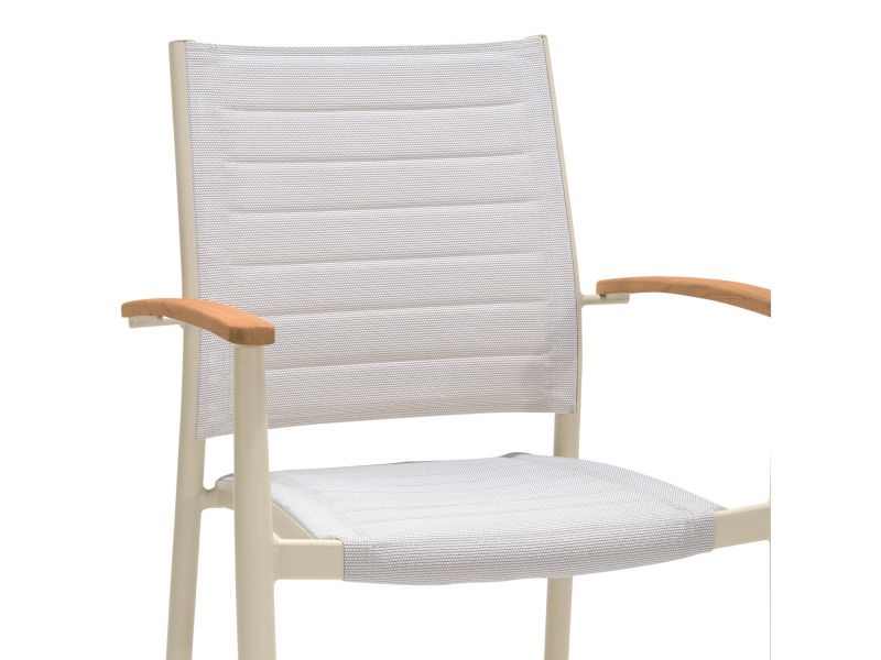 Portals Outdoor Patio Aluminum Chair with Natural Teak Wood Accent-Set of 2