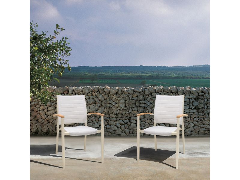 Portals Outdoor Patio Aluminum Chair with Natural Teak Wood Accent-Set of 2