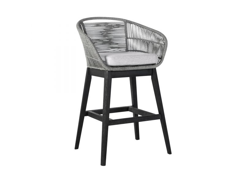 Tutti Frutti Indoor Outdoor Bar Height Bar Stool in Brushed Wood with Grey Rope