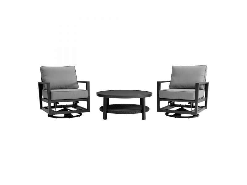 Caymen 3 Piece Black Aluminum Outdoor Seating Set with Dark Gray Cushions