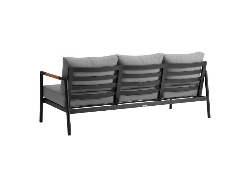 Crown 4 Piece Black Aluminum and Teak Outdoor Seating Set with Dark Gray Cushions
