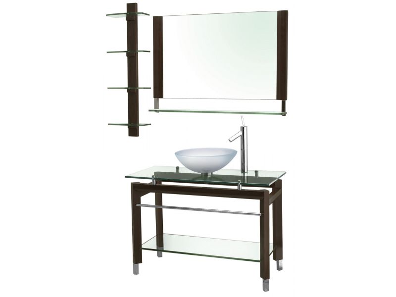 5120T-TNG Wood Frame Lavatory Console with Glass Top, Mirror, Shelf, Drain, Mounting Ring (all included) in Espresso Finish