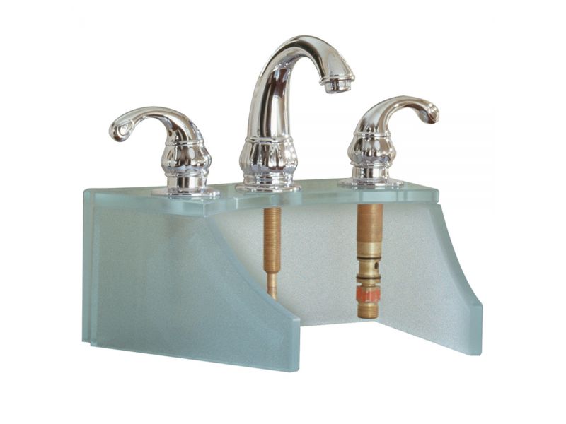9400T-MS Faucet Stand Tempered Glass Frosted Metallic Silver