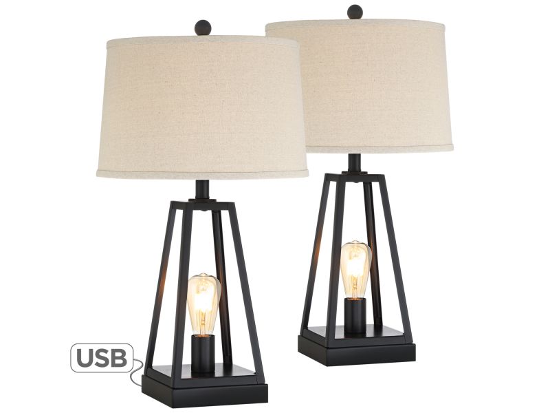 Kacey Set of 2 USB Table Lamps with Night Lights