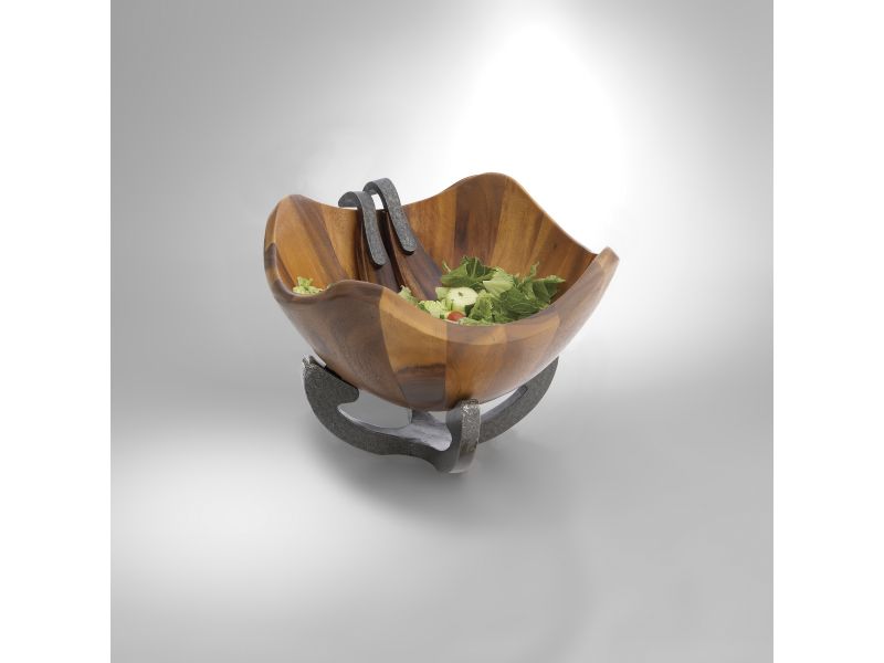 Nambe Scroll Salad Bowl with Servers