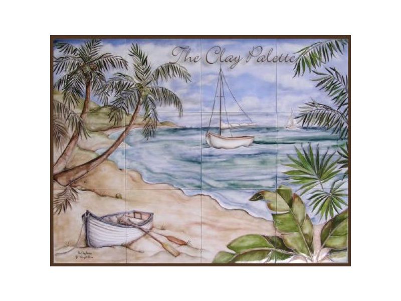Seascape with Palms Mural & Accents