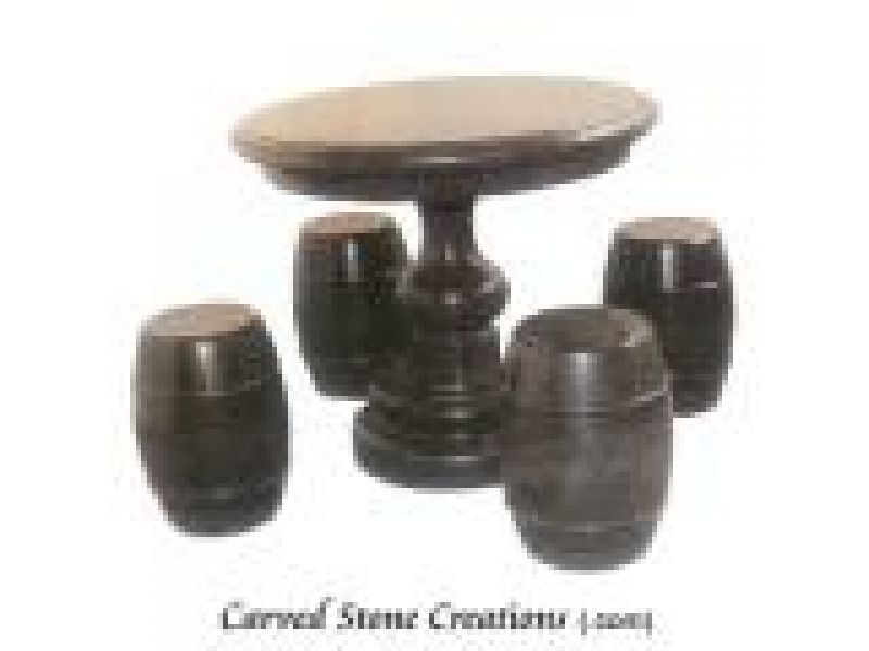 TBL-008 Round Granite Pedestal Table w/ Four Keg Style Stools