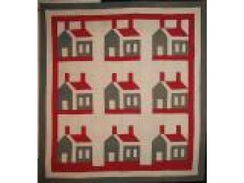THIS OLD HOUSE QUILT red, green, white 1880s