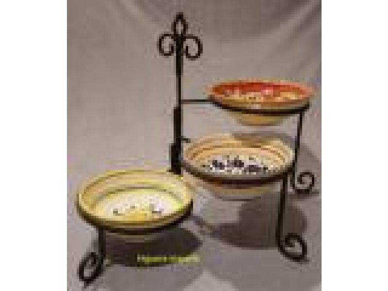 Wrought Iron 3-Tier Plate/Bowl Stand - 1012-Wrought Iron 3-Tier Bowl/Plate Stand