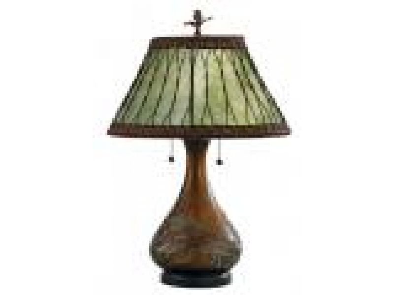 Americana Green Mica Carved Table Lamp