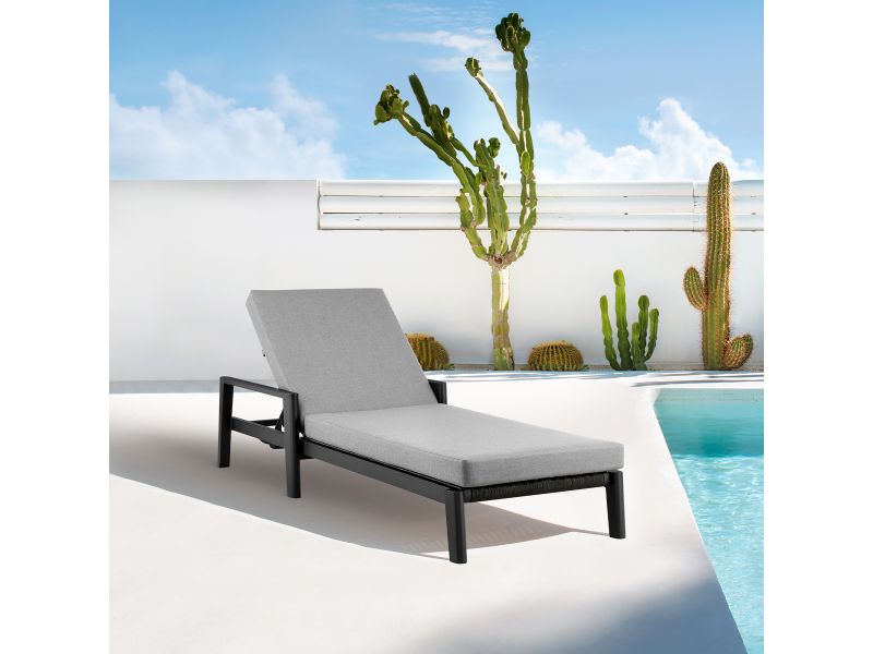 Cayman Outdoor Patio Adjustable Chaise Lounge Chair in Aluminum with Grey Cushions