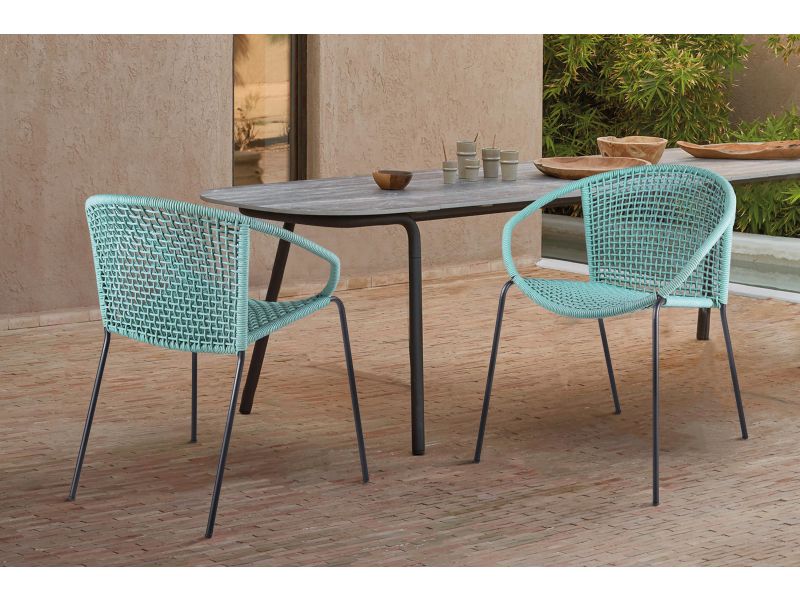 Snack Indoor Outdoor Stackable Steel Dining Chair with Wasabi Rope - Set of 2