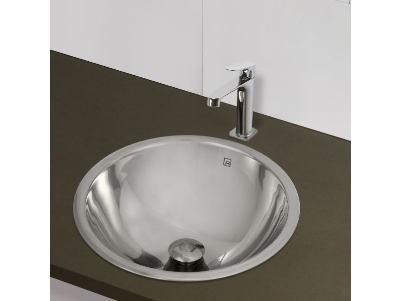 1220 Double Walled Stainless Steel Round Drop-in or Undermount Lavatory with Overflow