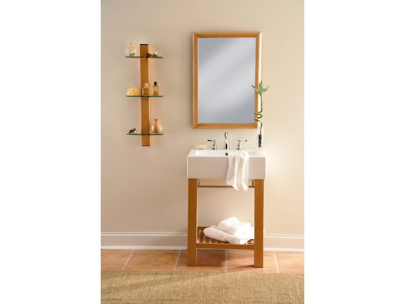2550-8CWH-MP Wall Mounted Maple Finish Lavatory Console with White Vitreous China Countertop