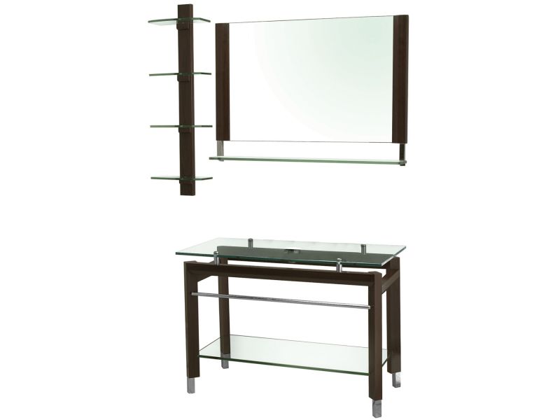 5120T-TNG Wood Frame Lavatory Console with Glass Top, Mirror, Shelf, Drain, Mounting Ring (all included) in Espresso Finish