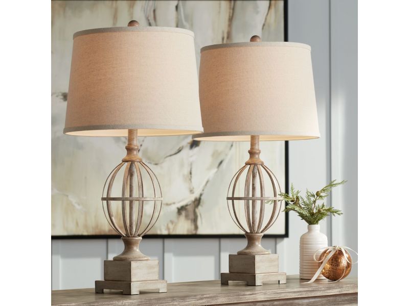 Sloan Wood Finish Open Orb Cage Table Lamps Set of 2