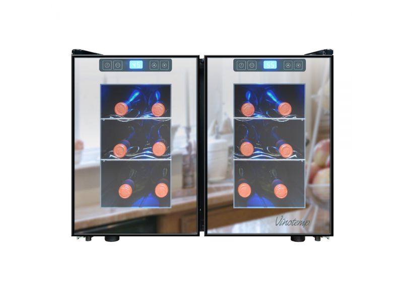 NEW: Vinotemp 12-Bottle Dual-Zone Touch Screen Thermoelectric Mirrored Wine Cooler