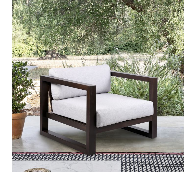 Paradise Outdoor Eucalyptus Wood Lounge Chair with Grey Cushions