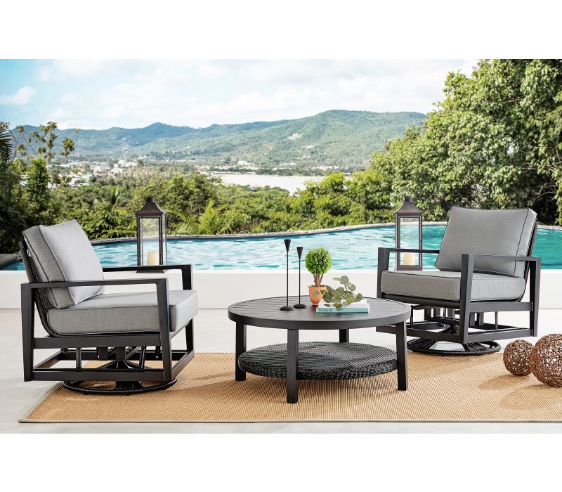 Caymen 3 Piece Black Aluminum Outdoor Seating Set with Dark Gray Cushions